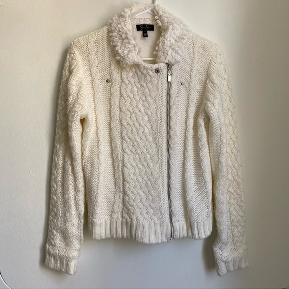 Jessica Simpson Vicky Cable Knit Sweater Moto Jacket S - Picture 3 of 5